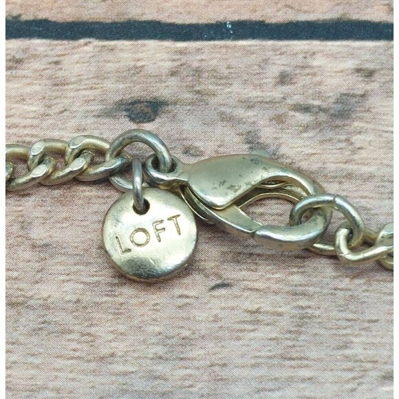 Loft Brushed Gold Tone Chain & Bead Station Necklace Crystals 36" Long - Picture 12 of 12